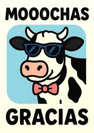 Cool cow wearing sunglasses and bow tie with thank you message