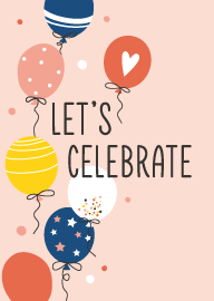 Colorful balloons with let's celebrate text on peach background