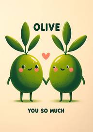 Cute Olive Pun Card with Two Smiling Olives Holding Hands