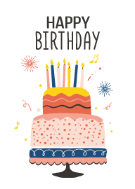 Colorful Birthday Cake with Candles and Festive Decorations