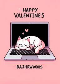 Cute Cat Sleeping on Laptop Valentine's Day Card Pink