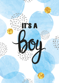 It's a Boy New Baby Announcement Card with Blue Circles