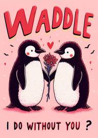 Cute Penguins Holding Flower with Waddle I Do Without You Text