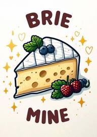 Cute Brie Cheese Pun Card with Berries and Hearts