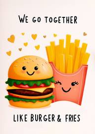 Cute Burger and Fries Cartoon with Loving Message