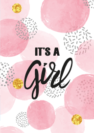 It's a Girl New Baby Announcement Card with Pink Circles