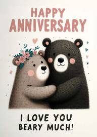 Cute Bears Hugging Happy Anniversary Card with Loving Message