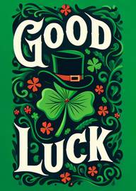 Good Luck Card with Shamrock and Leprechaun Hat Design