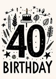 Bold 40th Birthday Card with Candle and Leaf Decorations