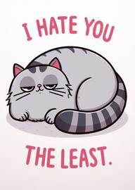 Funny grumpy cat with sarcastic message I hate you the least