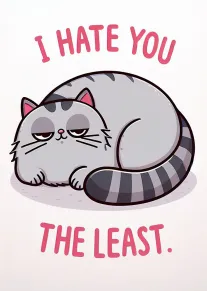 Cute grumpy cat says I hate you the least today