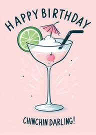 Happy Birthday Card with Cocktail Glass and Cheerful Message