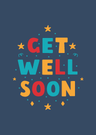 Colorful Get Well Soon Card with Stars and Confetti Design