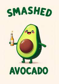 Funny Smashed Avocado Cartoon with Beer Bottle Illustration