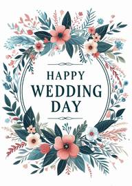 Elegant Floral Wedding Day Card with Beautiful Leafy Wreath