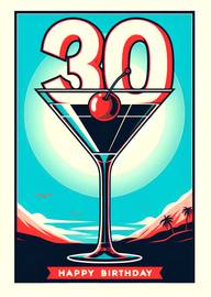 30th Birthday Card with Martini Glass and Cherry Design