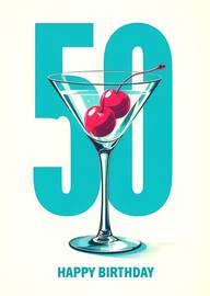 Stylish 50th Birthday Card with Martini Glass and Cherries