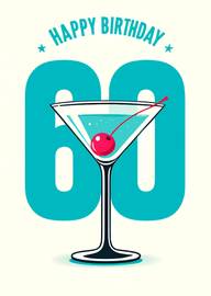 60th Birthday Card with Martini Glass and Cherry Design