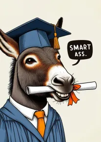 Cheeky donkey graduate card with Smart Ass speech bubble wording