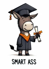 Graduation donkey card saying Smart Ass with cap and diploma