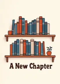Illustrated Bookshelf Card Showing A New Chapter with Potted Plant