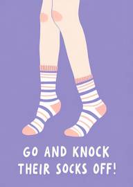 Illustration of legs with striped socks and motivational text
