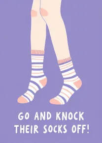 Pastel striped socks and legs with go and knock text