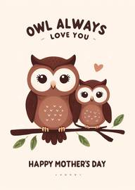 Cute Owls on Branch Mother's Day Card with Loving Message