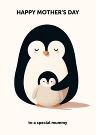 Cute Penguin Mother and Baby Hugging Happy Mother's Day Card