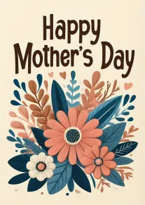 Happy Mother's Day floral card with peach and blue blooms