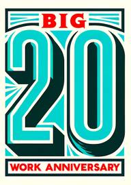 Bold Big 20 Work Anniversary Card with Bright Colors