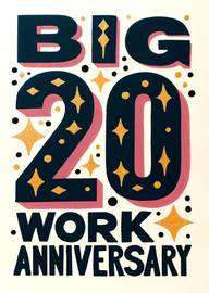 Big 20 Work Anniversary Celebration Card with Gold Sparkles