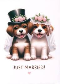 Cute Puppies in Wedding Attire Just Married Card