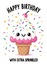 Cute Ice Cream Cone Birthday Card with Extra Sprinkles