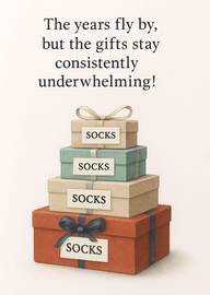 Humorous Birthday Card with Stack of Socks and Funny Text