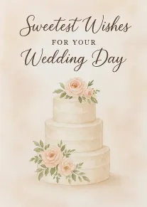 Watercolor wedding cake with blush flowers and Sweetest Wishes for Your Wedding Day text above.
