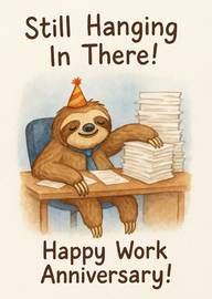 Cute Sloth Wearing Party Hat Celebrates Work Anniversary