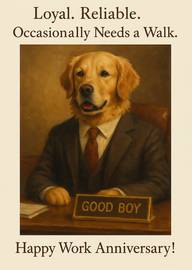 Funny Dog in Suit Work Anniversary Card Good Boy Theme