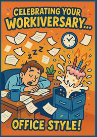 Funny Workiversary Card with Sleeping Worker and Cake Surprise