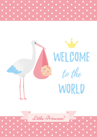 Welcome to the World Little Princess Baby Girl Card with Stork