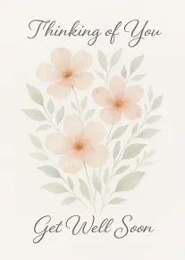 Soft Watercolor Flowers with Thinking of You Get Well Soon