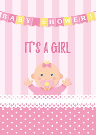 Cute Baby Shower Card It's a Girl Pink Polka Dot Design