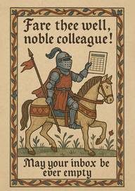 Medieval Knight Farewell Card for Noble Colleague with Inbox Wish