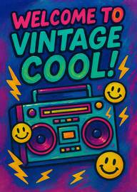 Welcome to Vintage Cool Retro Boombox Smiley Face Card