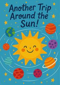 Cheerful sun with planets and stars birthday card design