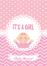 Pink Baby Shower Card It's a Girl with Cute Baby Illustration