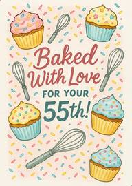 Colorful Cupcakes and Whisks Birthday Card for 55th Celebration