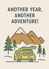 Adventure themed birthday card with mountains and camper van