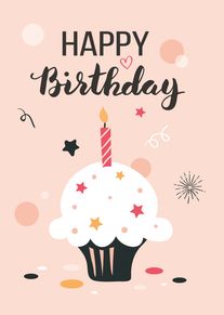 Happy Birthday Cupcake Card with Candle and Confetti Celebration Design