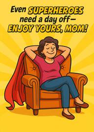 Relaxed mom superhero enjoying a day off in cozy armchair